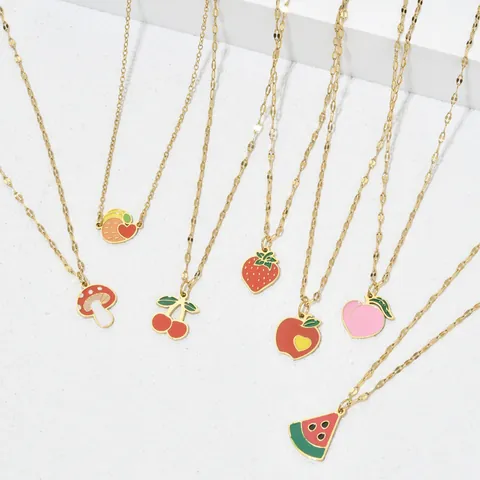 Collana con Ciondolo a Forma di Frutta in Acciaio Inossidabile per Donna Dolce Ciliegia Fragola Mela Pesca Fungo Gioielli