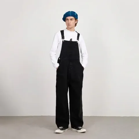 High Street Style Denim Overalls Men Women Unisex Loose Straight Jumpsuits Vintage Washed Workwear Cargo Suspender Pants