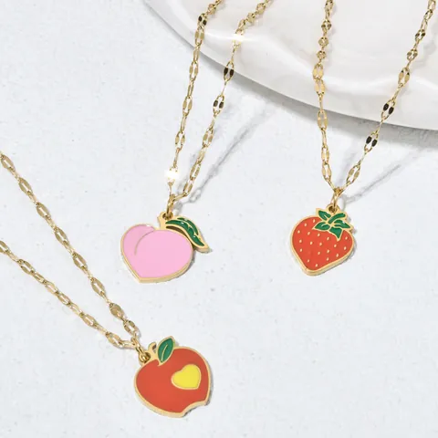 Collana con Ciondolo a Forma di Frutta in Acciaio Inossidabile per Donna Dolce Ciliegia Fragola Mela Pesca Fungo Gioielli
