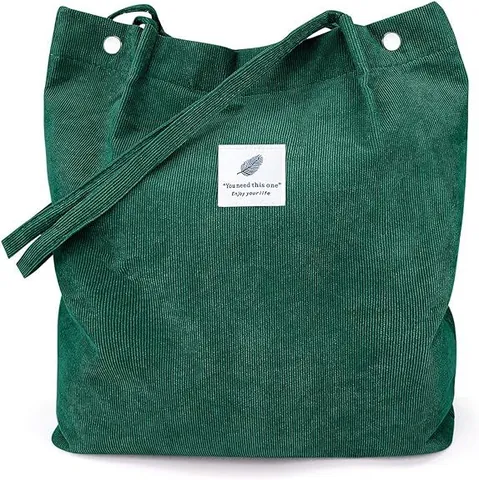 Women's Corduroy Tote Bag Large Capacity Casual Shoulder Bag With Magnetic Snap Inner Pocket Patch Design For School Travel Shopping Daily