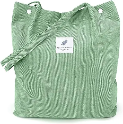 Women's Corduroy Tote Bag Large Capacity Casual Shoulder Bag With Magnetic Snap Inner Pocket Patch Design For School Travel Shopping Daily