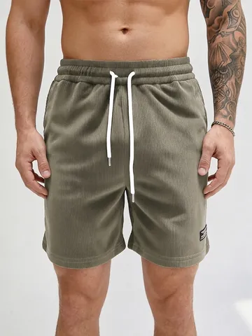 Pantalones Cortos De Pana Informales Para Hombre Color Sólido Ajuste Holgado Cintura Con Cordón Pantalones Cortos Deportivos