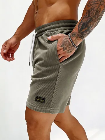Pantalones Cortos De Pana Informales Para Hombre Color Sólido Ajuste Holgado Cintura Con Cordón Pantalones Cortos Deportivos