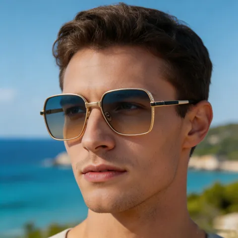 Mode Quadratische Rahmen Sonnenbrille Für Männer Metallrahmen UV400 Schutz Übergroße Trendige Outdoor Reise Brillen