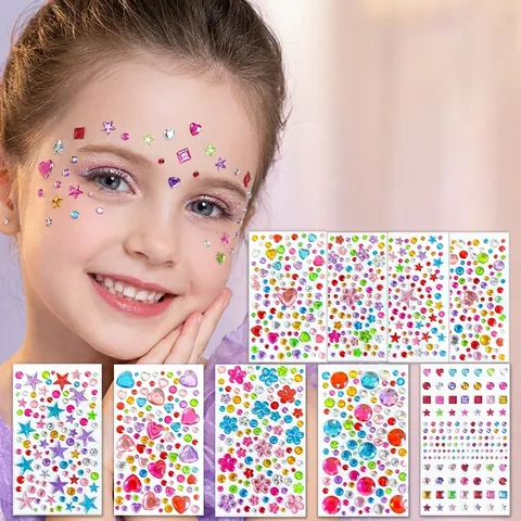 Rhinestone Stickers Colorful Acrylic Self Adhesive Gem Decals For DIY Craft Face Body Decoration Shiny Crystal Shapes Heart