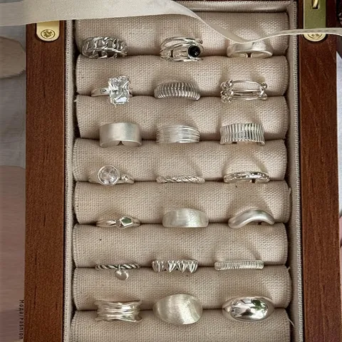 Vintage Silber Farbe Kupfer Offen Verstellbarer Ring Für Damen Minimalistisch Geometrisch Unregelmäßige Textur Schmetterling Herz Ring Schmuck