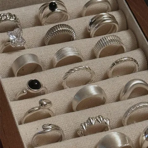 Vintage Silber Farbe Kupfer Offen Verstellbarer Ring Für Damen Minimalistisch Geometrisch Unregelmäßige Textur Schmetterling Herz Ring Schmuck