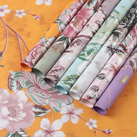Vintage Flower Wrapping Paper Waterproof Plastic Double Sided Rose Peony Pattern Floral Bouquet Packaging For DIY