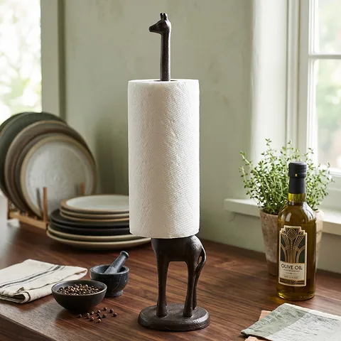 Cast Iron Animal Shaped Paper Towel Holder Vintage Vertical Roll Tissue Stand Decorative Rustic Kitchen Bathroom Organizer
