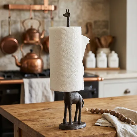 Cast Iron Animal Shaped Paper Towel Holder Vintage Vertical Roll Tissue Stand Decorative Rustic Kitchen Bathroom Organizer