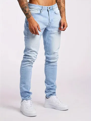 Heren Slim Fit Stretch Denim Jeans Katoenmix Gewassen Lichtblauw Casual Denim Broek Voor Heren Mode Basic Jeans