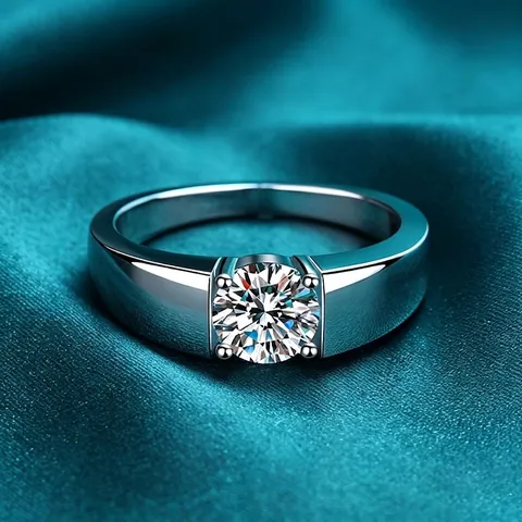 Men Ring 925 Sterling Silver Round Moissanite Classic Prong Setting Simple Elegant Business Jewelry Birthday Gift