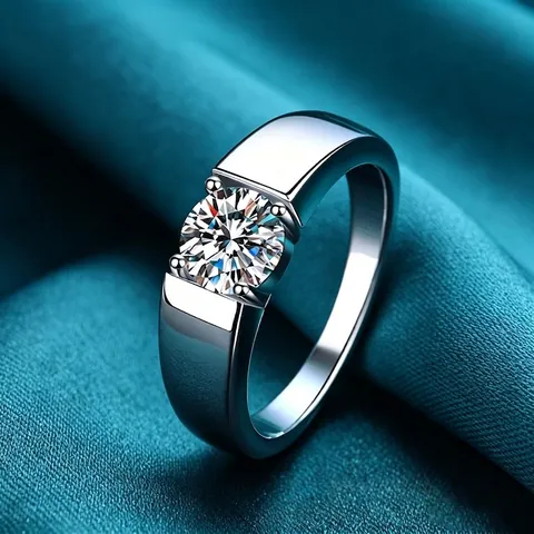 Men Ring 925 Sterling Silver Round Moissanite Classic Prong Setting Simple Elegant Business Jewelry Birthday Gift
