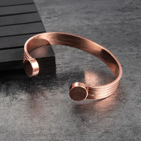 Bracelet Et Bague En Cuivre Pur Magnétique Vintage Thérapie Réglable Forme En C Motif À Rayures Pour Hommes Et Femmes