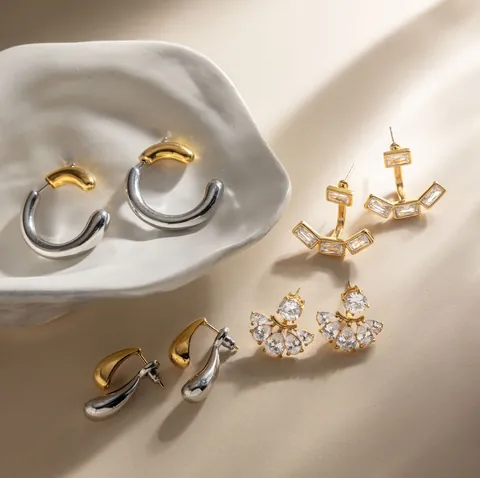 Lussuosi Orecchini in Acciaio Inossidabile Ear Jacket Per Donna Oro Argento Strass Perla Artificiale