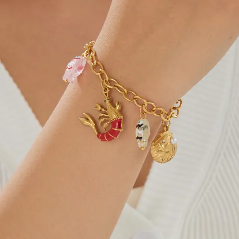 Stainless Steel Ocean Charm Bracelet For Women Gold Plated Starfish Shell Dolphin Sea Creature Pendant Beach Fashion Jewelry Gift