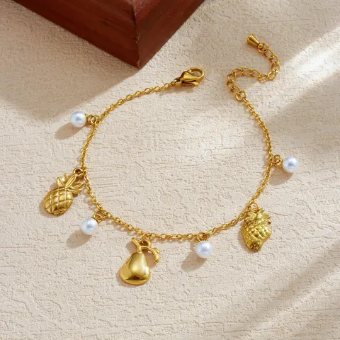 Vergoldet Edelstahl Marine Serie Seestern Muschel Anhänger Armband Mode Strand Urlaub Schmuck Für Damen