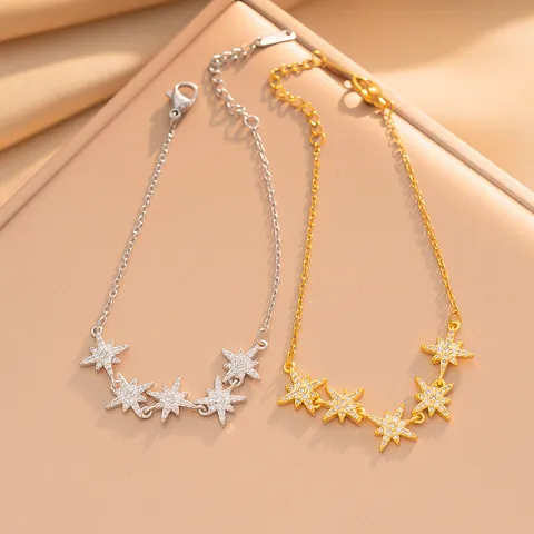Elegant Titanium Steel North Star Bracelet For Women Micro-set Rhinestone Eight-pointed Star Adjustable Chain Fashion Jewelry