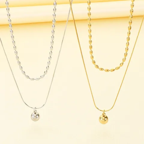 Minimalistischer Edelstahl Zweilagig Halskette Für Damen Hochelegant Perlenkette Mit Kugel Anhänger Cold Style Modeschmuck