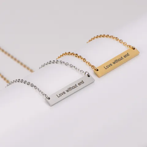 Collier Pendentif Barre en Acier Inoxydable Plaqué Or 18k Minimaliste Gravé Love Without End Cadeau de Bijoux Pour Couples