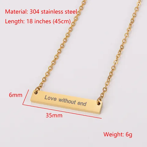 Collier Pendentif Barre en Acier Inoxydable Plaqué Or 18k Minimaliste Gravé Love Without End Cadeau de Bijoux Pour Couples