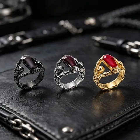 Gothic Dark Skeleton Coffin Ring Titanium Steel Red Epoxy Coffin Bearer Ring Vintage Punk Men Finger Jewelry Jewelry Accessory