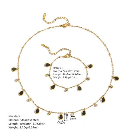Juego de Joyas de Acero Inoxidable para Mujer con Colgante de Gota de Agua y Corazón Chapado en Oro con Diamantes de Imitación