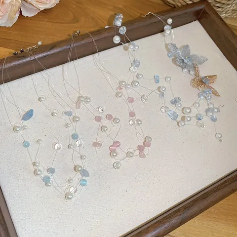 Collana di Perline di Perle Artificiali Multistrato in Stile Fata Estiva per Donna Gioielli Girocollo Floreale in Pietra Fresca e Dolce
