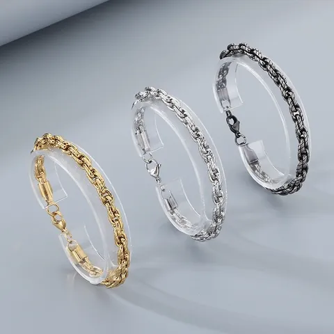 Bracciale Da Uomo In Acciaio Inossidabile Catena Intrecciata Stile Punk Vintage Minimalista Gioielli Con Chiusura Aragosta