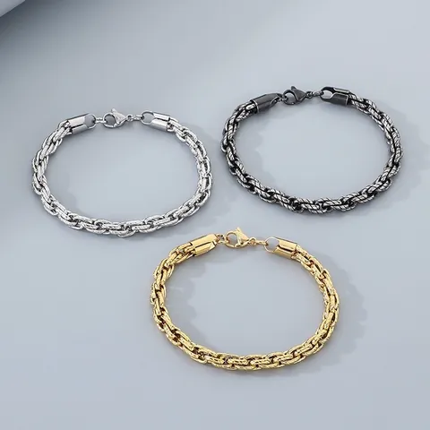 Gedrehtes Seilkette Armband Edelstahl Herren Punk Hip Hop Modeschmuck 18K Vergoldet Vintage Schwarz Silber