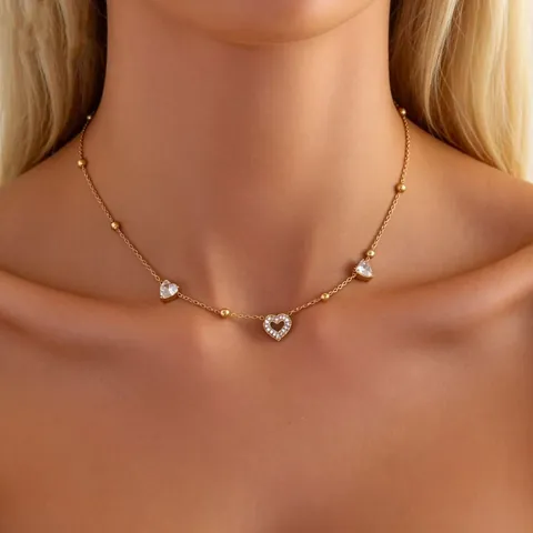 Collana con Ciondolo a Cuore in Acciaio Inossidabile 304 per Donna Placcata in Oro Strass Gioielli di Nicchia Catena
