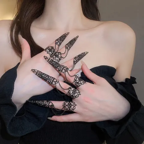 Pulsera de Cadena de Mano Gótica de Metal de Hierro Con Garras de Uñas Cónicas Caladas Para Mujer Punk Cyberpunk Joyería de Mano