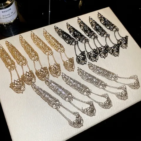 Pulsera de Cadena de Mano Gótica de Metal de Hierro Con Garras de Uñas Cónicas Caladas Para Mujer Punk Cyberpunk Joyería de Mano