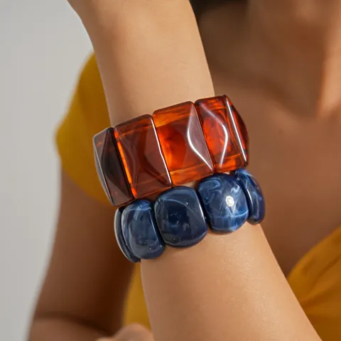 Retro Acrylic Rectangle Bangle Geometric Minimalist Marble Pattern Tie-dye Bracelet For Women Fashion Jewelry Accessories