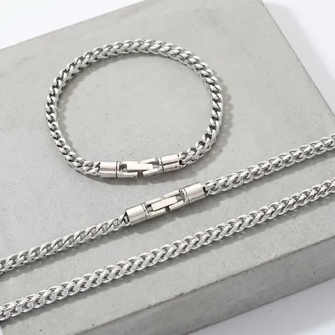 Fashion Stainless Steel Keel Chain Jewelry For Men Women Rotatable Buckle Wheat Link Bracelet Necklace Set Trendy Accessory