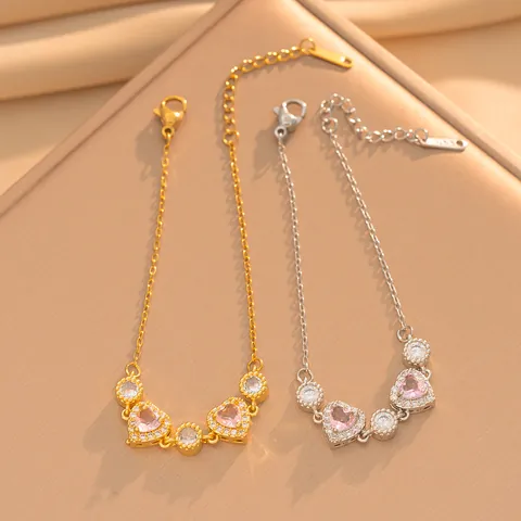 European American Style Exquisite Heart Shaped Zirconia Stainless Steel Bracelet Sweet Elegant Fashion Hand Jewelry For Women