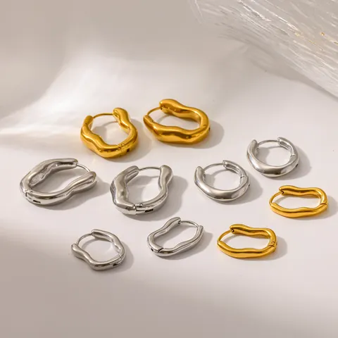 Irregular Ruffled Stainless Steel Hoop Earrings For Women Gold Silver Plated Personalized Fluid Metal Texture Ear Buckles Jewelry