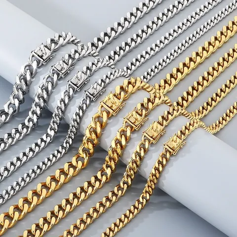 Ανοξείδωτο Ατσάλι Αλυσίδα Cuban Link Κολιέ Και Βραχιόλι Άνδρες Γυναίκες Κούμπωμα Κεφαλή Δράκου Χρυσό Ασημί Κόσμημα