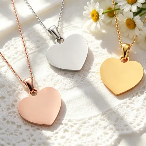 Minimalistische Roestvrijstalen Hart Hanger Ketting Gepolijst Hart DIY Graveerbare Schakelketting Mode Sieraden Cadeau Voor Vrouwen