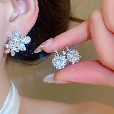 Elegant Copper Zirconia Flower Leaf Stud Earrings with 925 Sterling Silver Earring Post Sophisticated Jewelry for Women