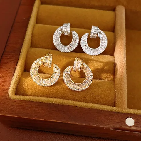 Geometric Round Zirconia Stud Earrings For Women 18K Gold Silver Plated Copper Jewelry With 925 Sterling Silver Earring Post