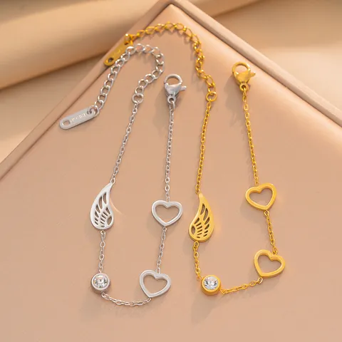 Exquise Roestvrij Stalen Hart Vleugel Hanger Armband Voor Vrouwen Goud Zilver 18K Vergulde Strass Verstelbare Charm Armband Sieraden