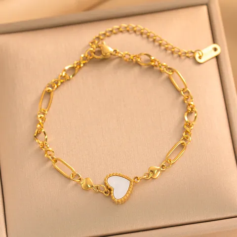 Vergoldetes Titanstahl Herz Büroklammer Kette Armband Für Damen Mode Nicht Verblassender Schmuck Valentinstag Geschenk