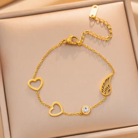 Exquise Roestvrij Stalen Hart Vleugel Hanger Armband Voor Vrouwen Goud Zilver 18K Vergulde Strass Verstelbare Charm Armband Sieraden