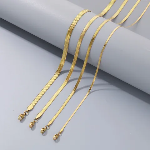 Minimalist Titanium Steel Herringbone Chain Necklace For Women Gold Silver Plated Flat Snake Chain Choker Jewelry Gift