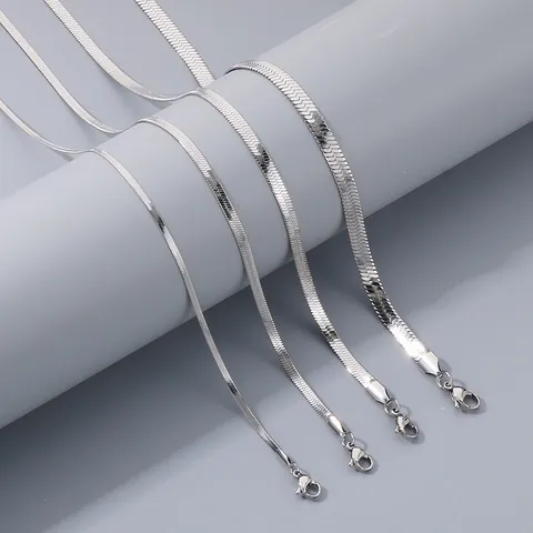 Minimalist Titanium Steel Herringbone Chain Necklace For Women Gold Silver Plated Flat Snake Chain Choker Jewelry Gift