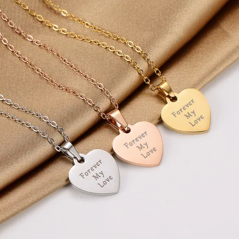 304 Stainless Steel Heart Pendant Necklace Engraved Forever My Love Couple Jewelry Gift For Women Men 18K Gold Plated Necklace