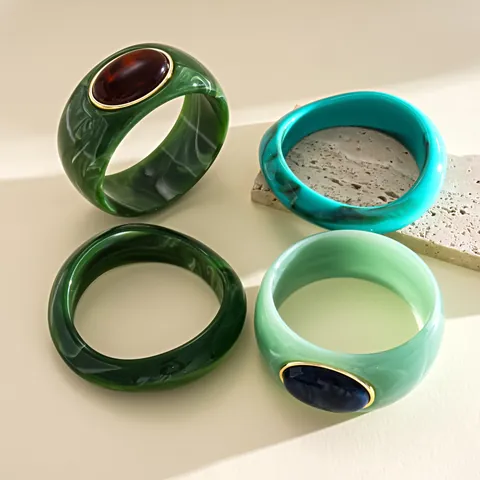 Brazalete de Mármol Acrílico Geométrico Irregular Para Mujeres Retro Resina Difuminada Inserción Aleación Borde Dorado Pulsera de Moda Conmutadora Joyería