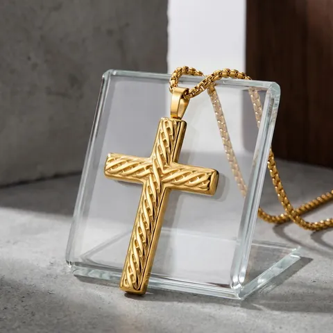 Hip Hop Style Stainless Steel Diagonal Twill Cross Pendant Necklace For Men Cool Personality Religious Fashion Jewelry Accessory Gift
