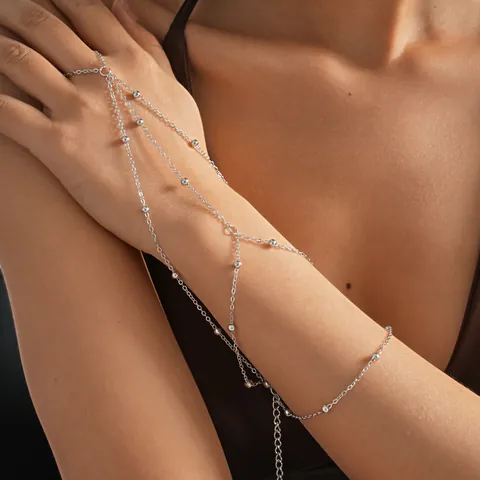 Multi-Layer Chain Tassel Hand Chain Bracelet Geometric Metal Bead Hand Harness Anklet For Women Bohemian Luxury Style Jewelry